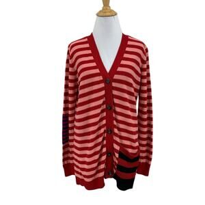 Cabi Cardigan Womens S Small Multi Picnic Stripe Pocket Button Up Tunic Sweater
